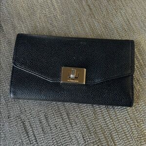 Michael Kors Black Pebbled Envelope Wallet with Gold Turn-Lock